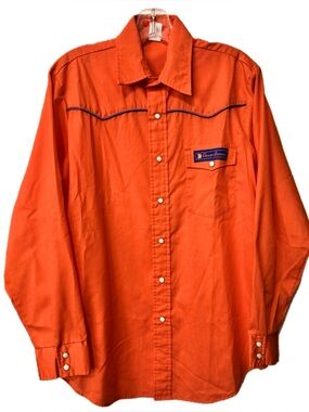 Vintage Denver Broncos Orange Western Snap Button Shirt NFL Fan Gear Adult Med